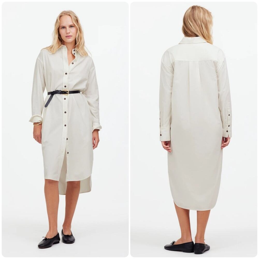 NWT Madewell Corduroy Long-Sleeve Midi Shirtdress XS‎ White NS248